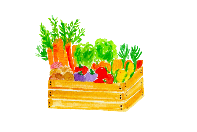Watercolor box of veggies