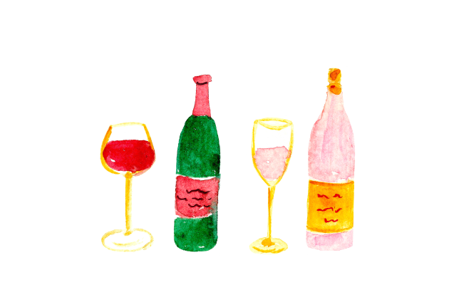 Watercolor wine bottle and glass