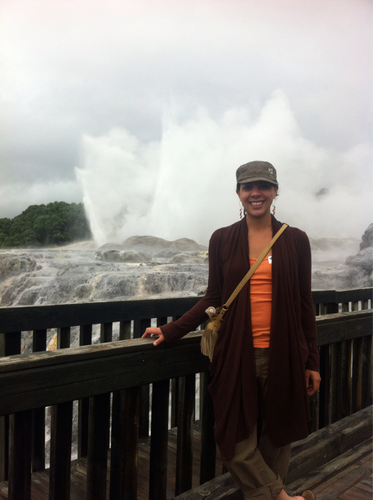 Picture of Nicole in front of a geyser!